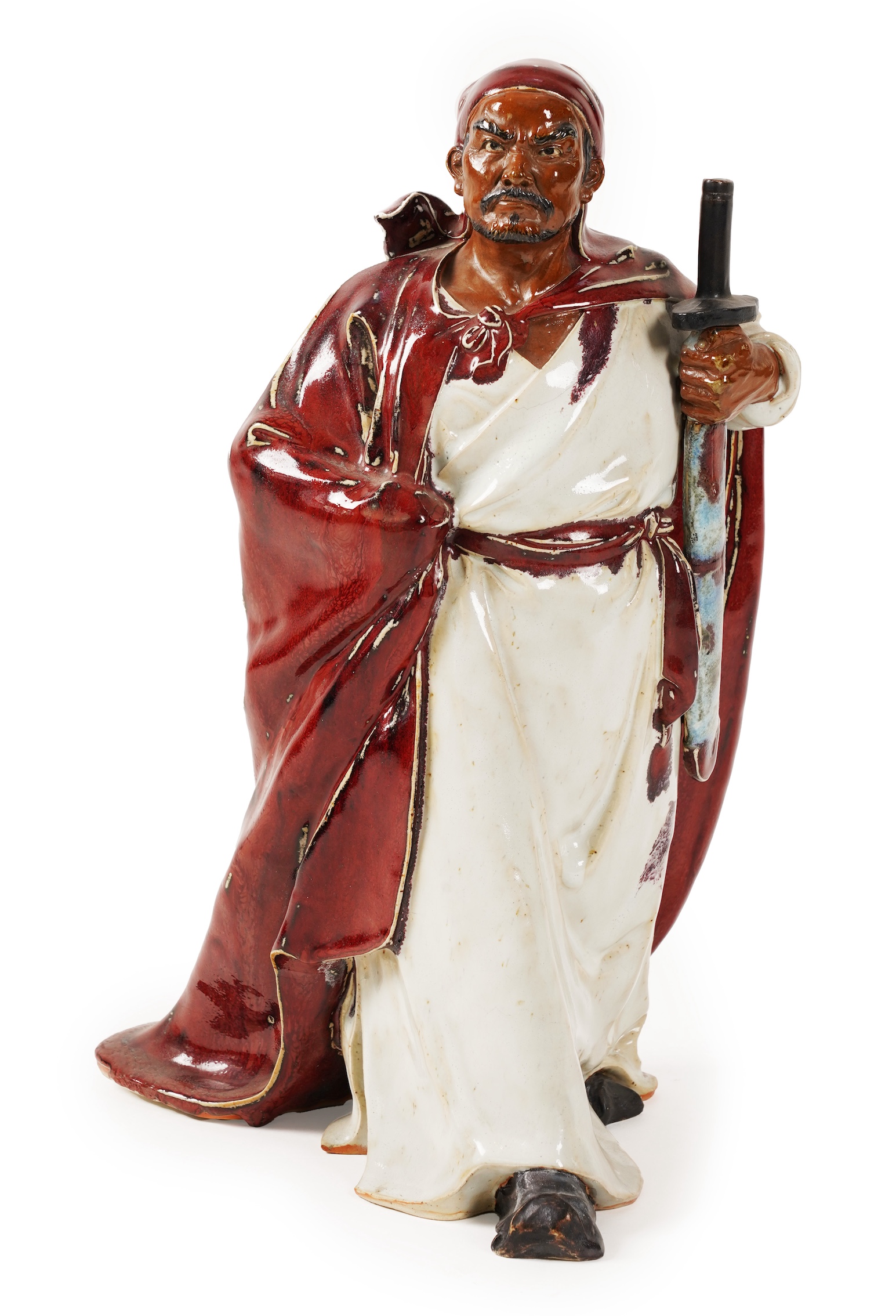A large Chinese Shiwan stoneware figure of a warrior, 20th century